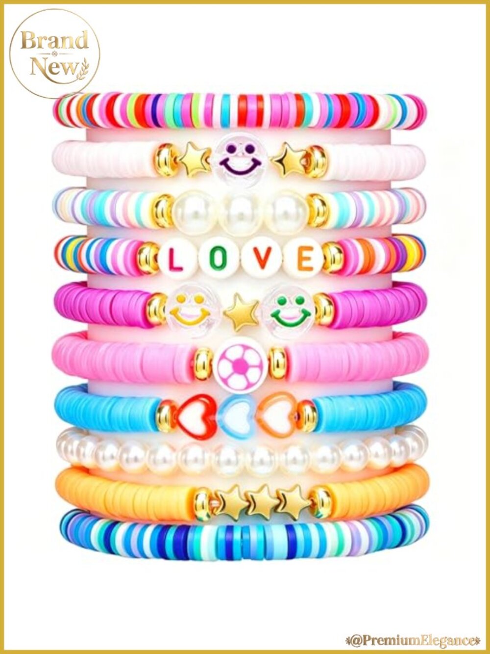 10-Piece Friendship Bracelet Set for Girls Teens - Polymer Clay Beaded Stretch